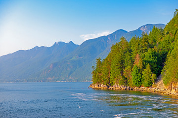 View of the Georgia Strait at Vancouver Horseshoe bay at sunset