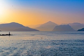 View of the Georgia Strait at Vancouver Horseshoe bay at sunset