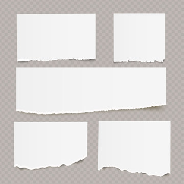 Set of realistic ripped papers with shadow on transparent background.