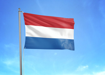 Fototapeta na wymiar Netherlands flag waving sky background 3D illustration