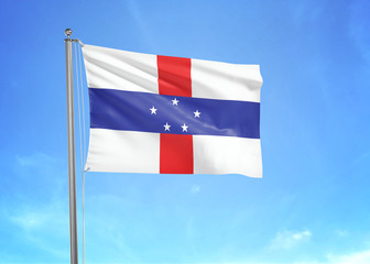 Netherlands Antilles flag waving sky background 3D illustration