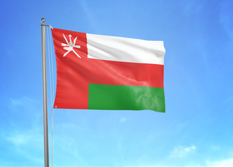 Oman flag waving sky background 3D illustration
