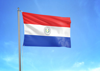 Paraguay flag waving sky background 3D illustration