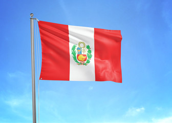 Peru flag waving sky background 3D illustration