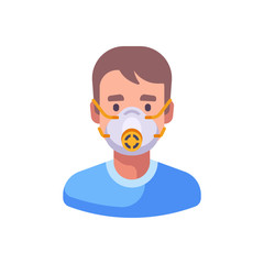 Man in N95 face mask with a gauge. Virus protection flat illustration