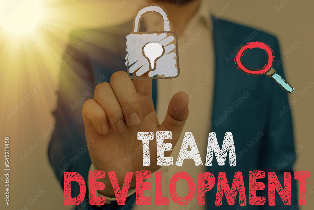 Poster conceptual hand writing showing team development. concept meaning learn why and how small groups cha