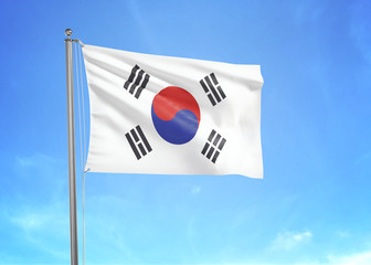 South Korea flag waving sky background 3D illustration