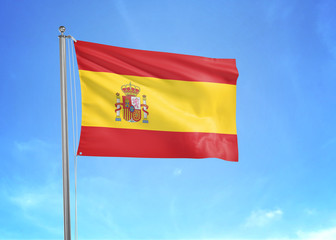 Spain flag waving sky background 3D illustration