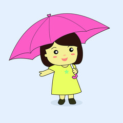 Cute Little Girl Holding Umbrella Vector