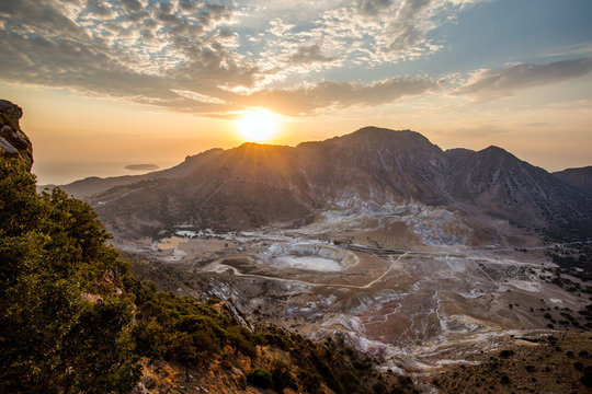 Nisyros Island - Dodecanese Island Group - Volcano crater as seen from Nikia village 