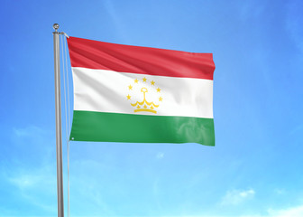 Fototapeta na wymiar Tajikistan flag waving sky background 3D illustration
