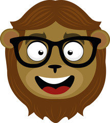 Vector illustration of the face of a cartoon lion with glasses