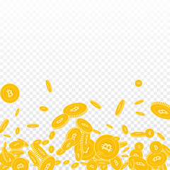 Bitcoin, internet currency coins falling. Scattere