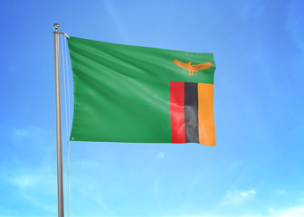 Zambia flag waving sky background 3D illustration