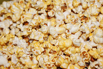 Salted popcorn, food for watching a movie.