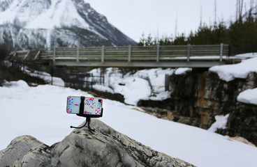 Taking picture at Marble Canyon in Kootenay National Park,  Canada