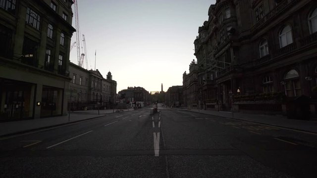 Empty streets during Covid 19 Coronavirus lockdown. Quarantine in Edinburgh, Scotland, UK. Princess Street