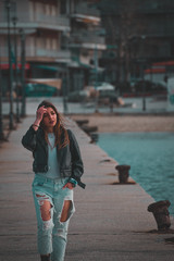 Fototapeta premium girl on the bridge