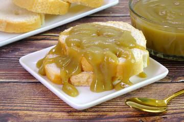 Traditional Thai eggs custard is a common dipping sauce for fresh breads of all sorts. Selctive focus.