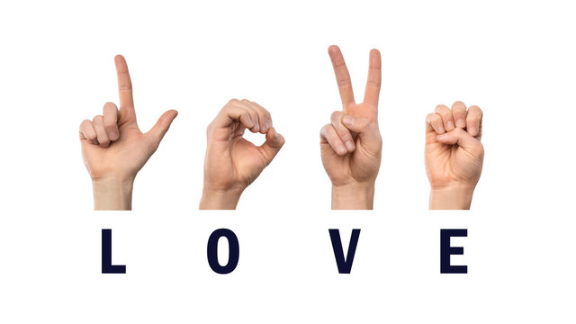 Word Love Finger Spelling in American Sign Language ASL