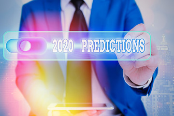 Writing note showing 2020 Predictions. Business concept for list of things you feel that going to...