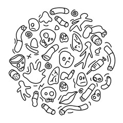 Cigarettes and drugs, harmful to health, a collection of drugs concepts.