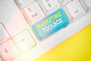 Text sign showing Marketing Toolbox. Business photo text Means in promoting a product or services Automation