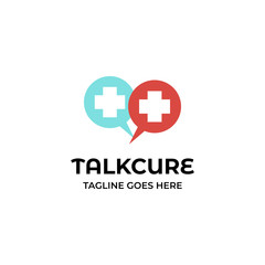 Fototapeta premium talk chat bubbles with cure health symbol logo icon vector template