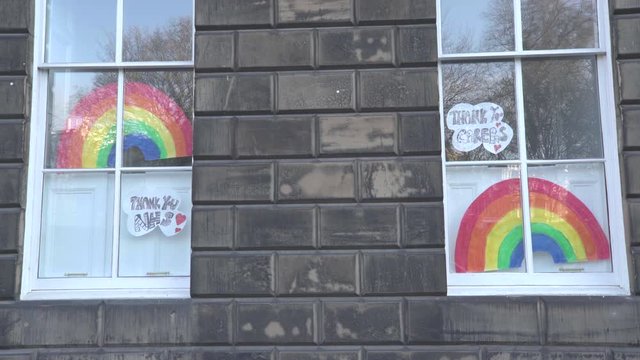Rainbow sign drawn by children in Edinburgh for the NHS & carers