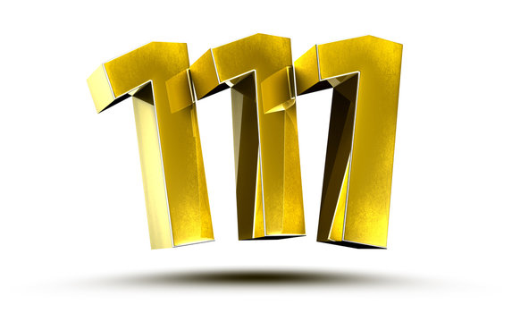 3D illustration Numbers 111 Gold isolated on a white background.(with Clipping Path)