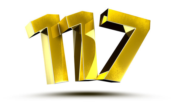 3D illustration Numbers 117 Gold isolated on a white background.(with Clipping Path)