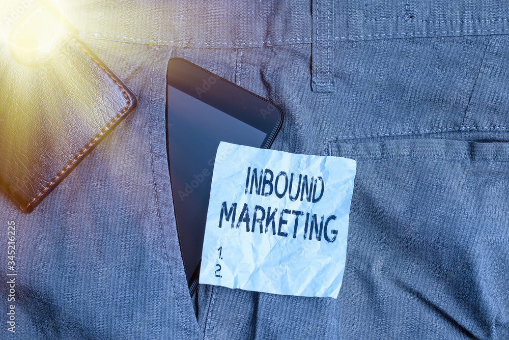 Poster writing note showing inbound marketing. business concept for process of attracting the attention of 