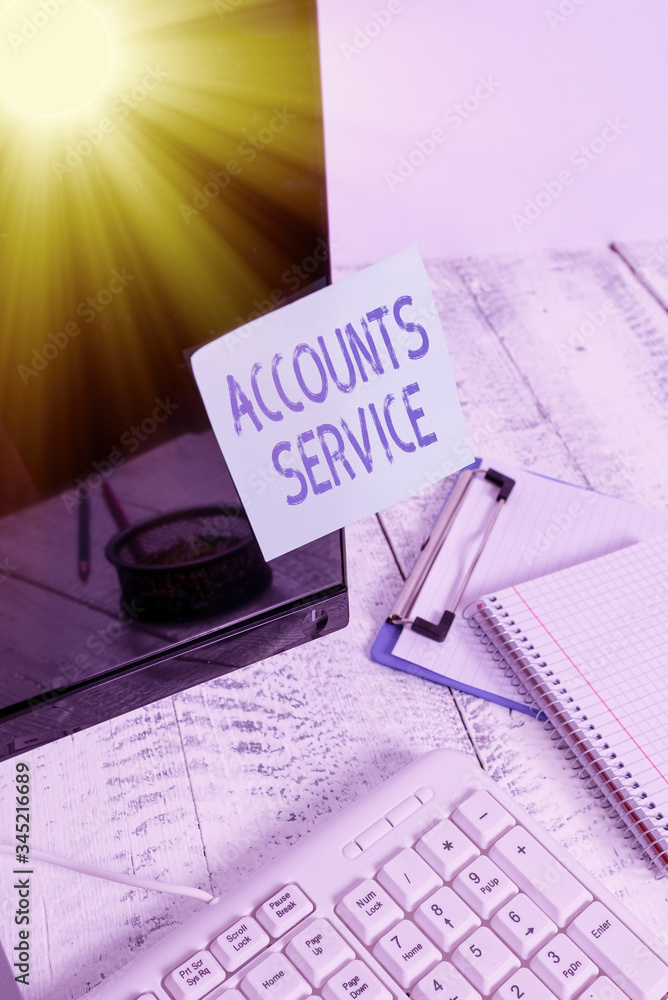 Poster word writing text accounts service. business photo showcasing accessing list of user profiles and in