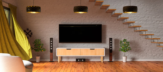 living room scene with open window