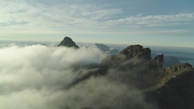 Aerial shot of Sgurr nan Gillean in Cuillins in Scotland during sunrise