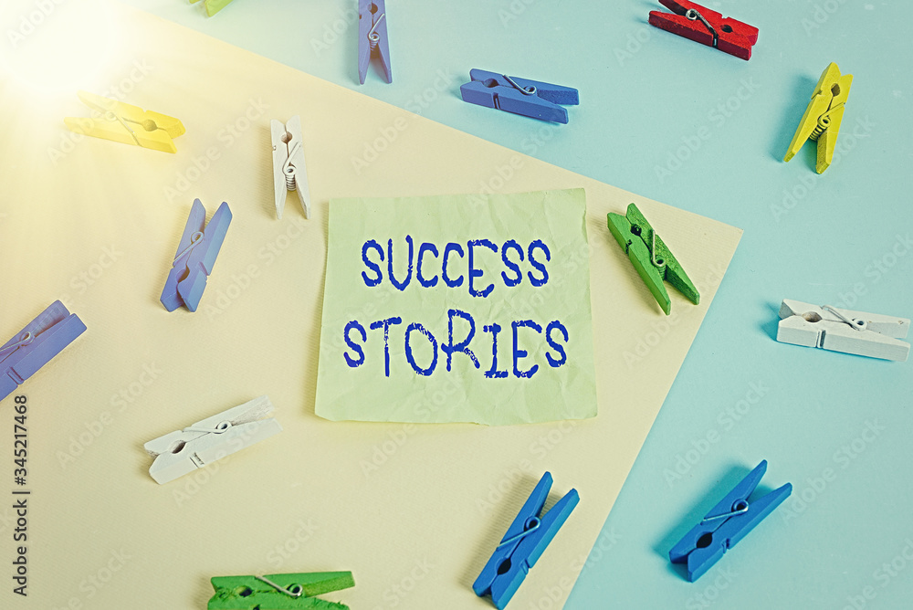Aufkleber writing note showing success stories. business concept for life of rule models from how he started t