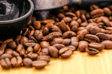 Top view of fresh Roasted arabica coffee beans, can be used as a background, Macro of coffee bean.