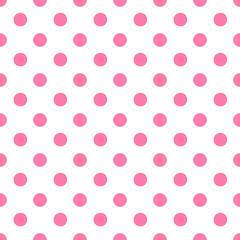Pink and white seamless polka dot pattern - obrazy, fototapety, plakaty