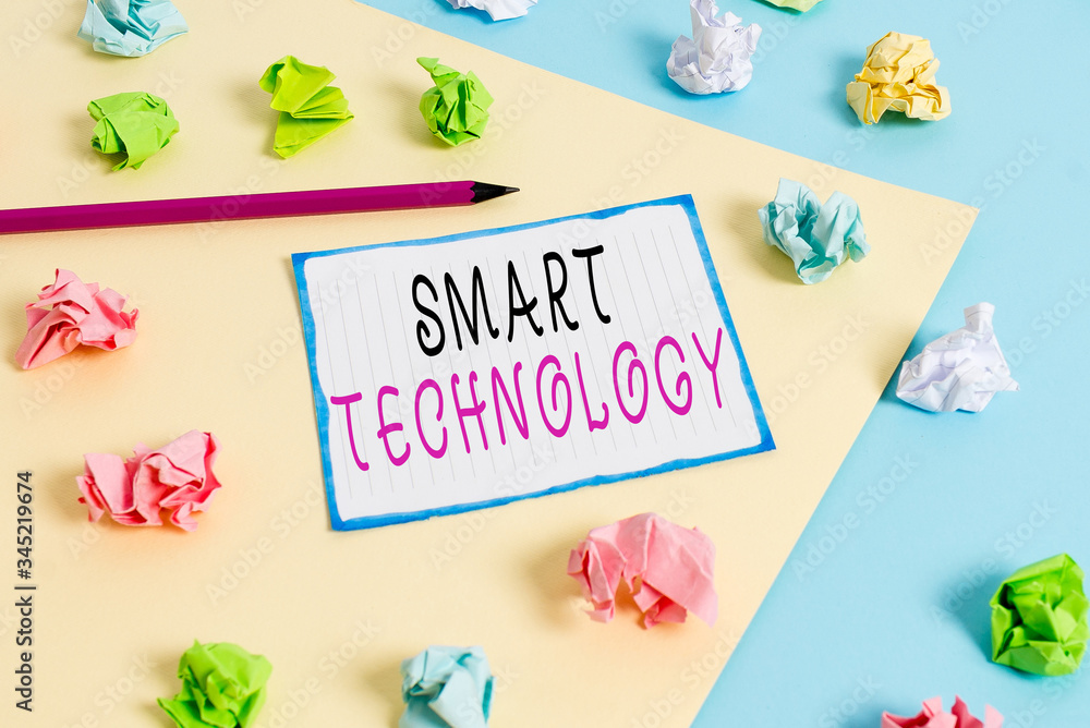 Poster handwriting text smart technology. conceptual photo gadgets or device that has a built in computer o
