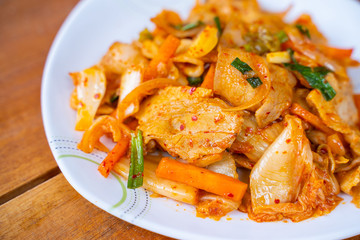 stir fried streaky pork with kimchi