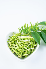 Fresh wild honeysuckle buds on white background