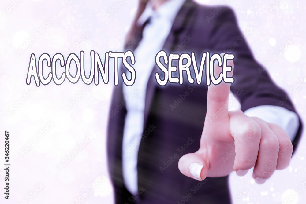 Poster writing note showing accounts service. business concept for accessing list of user profiles and info