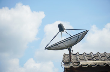 satellite dish on the roof, Telecommunication Satellite dishes and blue sky