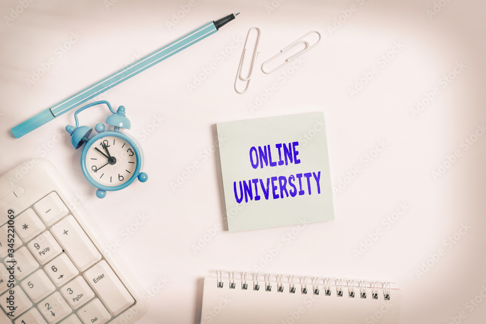 Poster conceptual hand writing showing online university. concept meaning distance learning courses are tak