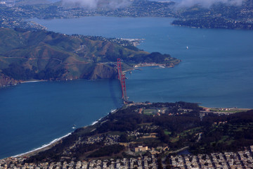 Aerial of Golden Gate Bridge, San Francisco and Marin County