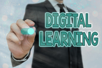 Word writing text Digital Learning. Business photo showcasing accompanied by technology or by...