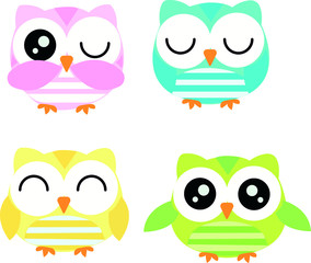 Owl character design template with icon set. bird vector illustration.