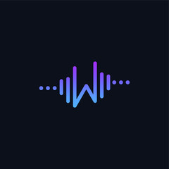 letter W with Pulse music player element. Logo template electronic music, equalizer, store, dj, nightclub, disco. Audio wave logo vector.