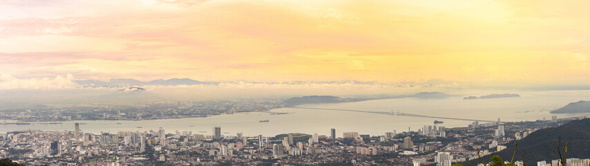 Panoramic view of the capital fantastic city of Penang island in Georgetown , Malaysia.
