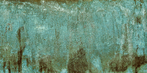 Old Green Corrosion Surface. Green Rust Grunge Sheets Of Metal. Oxidized Bronze Covered By Rust And Corrosion. - obrazy, fototapety, plakaty